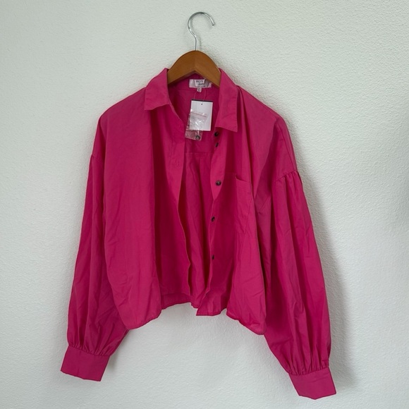 NWT Dizzy Lizzy Designer Hot Pink Button-Up Long Balloon Sleeve Blouse Size XL - Picture 1 of 5